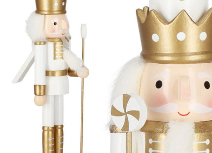 Notenkraker Kerst | Houten Soldaat | Kerstversiering | Goud/Wit | 30,5 cm