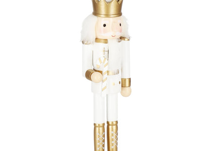 Notenkraker Kerst | Houten Soldaat | Kerstversiering | Goud/Wit | 30,5 cm