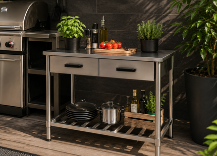 Buitenkeuken - Werktafel - 2 Lades en Opbergrek - RVS - 100x50,5x87 cm