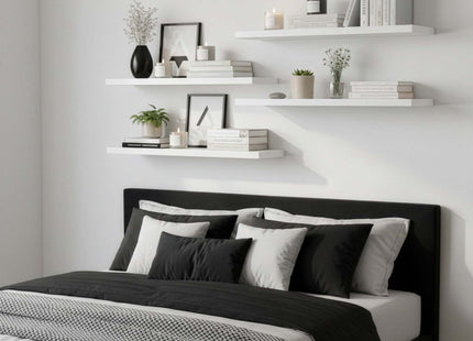 Wandplank - Boekenplank - Ophangbaar - 3 Delig -  Wit - Metaal - 3 Kg - 15 x 40 x 1,5 Cm