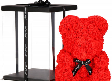 Rozen Beer | Inclusief Giftbox |  36 X 26 X 26 Cm |Rozen Teddybeer | Liefde | Rood / Zwart