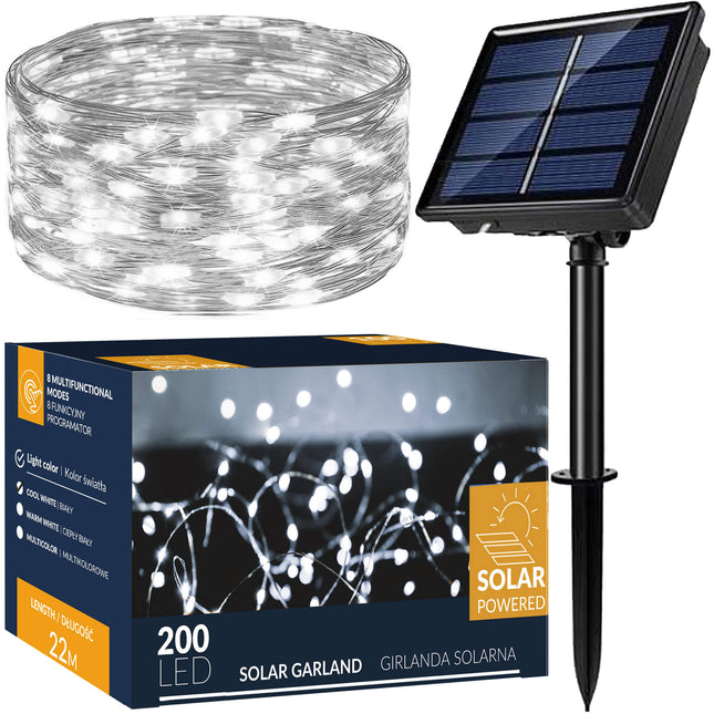 Kerstboomverlichting | met 200 LED Lampjes | 22 M | Koel Wit | Zonne-energie