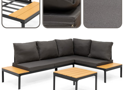 Tuinmeubelset - Loungeset - Tuinmeubilair - Bank - Stoelen - Tafel - Kussens - Zwart - Bruin - Staal - Hout - 150 Kg
