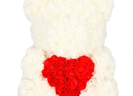 Rozen Beer | Rozenbeer | Rose Bear | Rozen Teddybeer | Liefde | Inclusief Giftbox | 36 x 26 x 26 cm | Wit/Rood