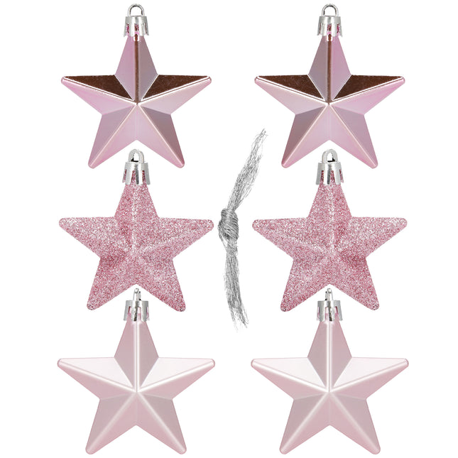 Kerstballen | Sterren | 6 Stuks | Roze