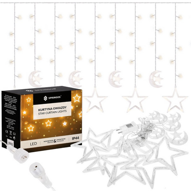 Sterren Manen Gordijn | 2 m | 138 LED | Warm Wit