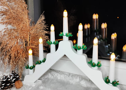 LED Kaarsenbrug | Batterijen | Hout/Wit | Warm Wit