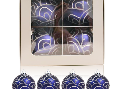 Kerstballen Glas | 4 Stuks | Glas | Donkerblauw | Zilver | Ø 75 mm