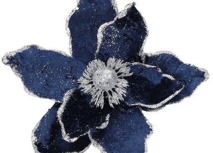 Kunstbloem | Kerst |Ster van Bethlehem | Clip | Marineblauw | Glitters