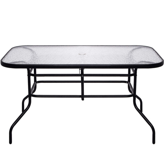 Tuintafel | 140 x 80 x 70 cm | Buitentafel | Eettafel Buiten | Metaal | Gehard Glas | 100 KG | Zwart