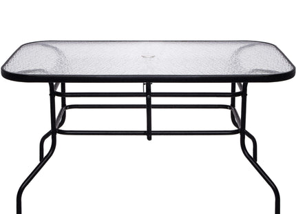 Tuintafel | 140 x 80 x 70 cm | Buitentafel | Eettafel Buiten | Metaal | Gehard Glas | 100 KG | Zwart