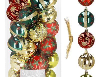 Kerstballen | 30 Stuks | 6 cm | Groen/Rood/Goud