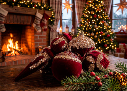 Kerstballen | 11 Stuks | 5 Patronen | Rood | Velours