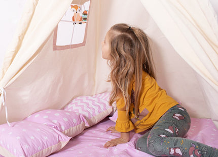 Tipi Tent | Wigwam Speeltent | 120x100x180 cm | Met Mat en Kussens | Naturel Roze | Sterren