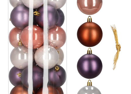 Kerstballen | 24 Stuks | 6,5 cm | Paars | Bruin | Parelmoer | Roségoud