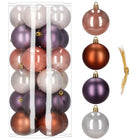 Kerstballen | 24 Stuks | 6,5 cm | Paars | Bruin | Parelmoer | Roségoud