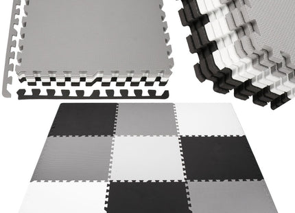 Speelmat | Speelmat Foam | Puzzelmat | 9 Puzzelstukken | 179 x 179 cm | Zwart/Grijs/Wit