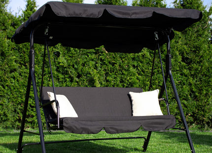 Schommelbank | Luna-Schommel | 3-zits | Waterafstotend | Inclusief 2 Kussens | Verstelbare Luifel | 170 x 110 x 150 cm | Zwart