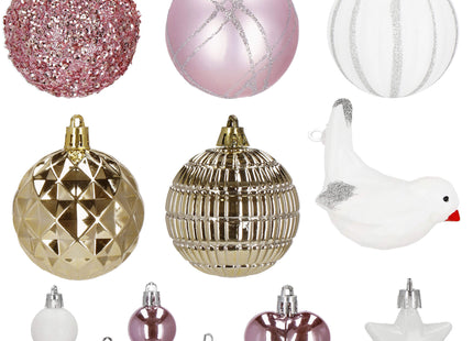 Kerstballen | 38 Stuks | Roze/Wit