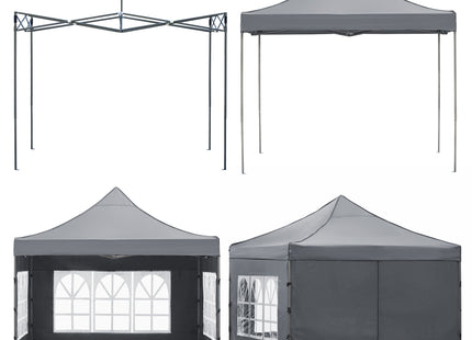 Partytent - 300x300xcm - Hoogte Verstelbaar - PVC - Polyester - Harmonica- Frame -Donkergrijs