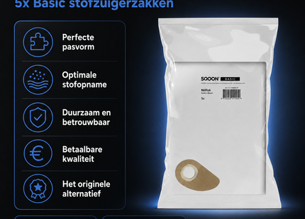 SQOON®  Stofzuigerzakken Basic Geschikt voor Nilfisk Buddy II – 5 Stuks