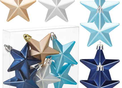 Kerstballen | Sterren | 6 Stuks | Grijs/Marineblauw/Blauw/Roze
