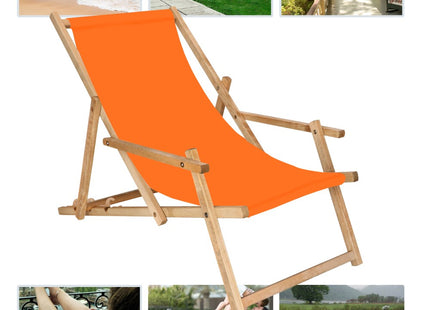 Ligbed | Strandstoel | Ligstoel | Verstelbaar | Arm Leuning | Beukenhout | Geïmpregneerd | Handgemaakt | Oranje