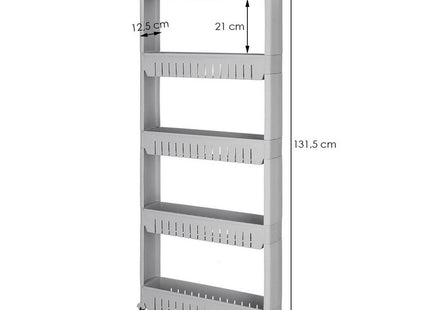 Keukentrolley | Keukentrolley Op Wieltjes | Badkamer Trolley | Opbergrek | 5 Niveaus | 131,5 x 54 x 12.5 cm | Grijs