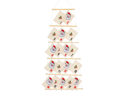 Adventskalender 24 Zakjes – Hangende Kerstkalender 100 cm – Vilt en Hout – Herbruikbare Adventskalender om Zelf te Vullen – Meerkleurig