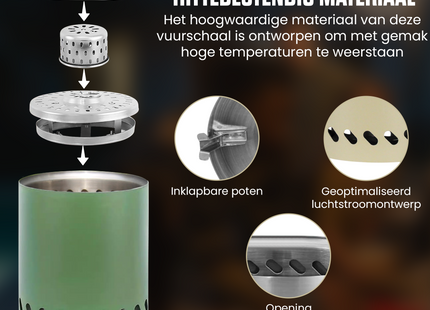 EdenOutdoor® Tafelhaard - Rookloze Tafelhaard - Rookloze Vuurkorf - Pellet & Hout - 19,5 x Ø14,5 CM - Groen