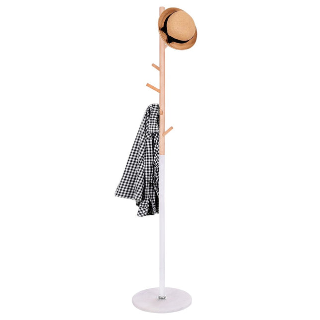 Kapstok Staand | Kapstok | 6 Haken | 172 cm | Metaal | Wit/Houtkleurig