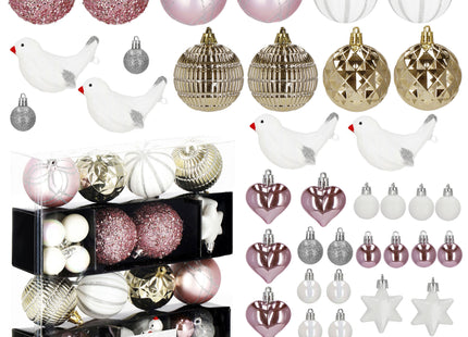 Kerstballen | 38 Stuks | Roze/Wit