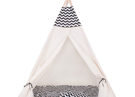 Tipi Tent | Wigwam Speeltent | 120x100x180 cm | Met Mat en Kussens | Naturel Zwart | Golven