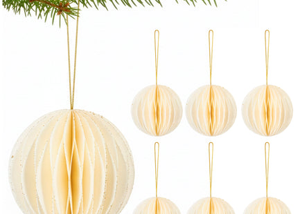 Kerstbal | Papier | 8 Cm | 3D | Wit | 6 Stuks