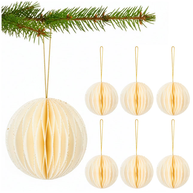 Kerstbal | Papier | 8 Cm | 3D | Wit | 6 Stuks