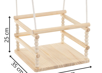 Springos® Houten Babyschommel  – Kinderschommel met Teddybeer Kussen – Verstelbare Touwen – Veiligheidsriem – Maximaal 25 kg
