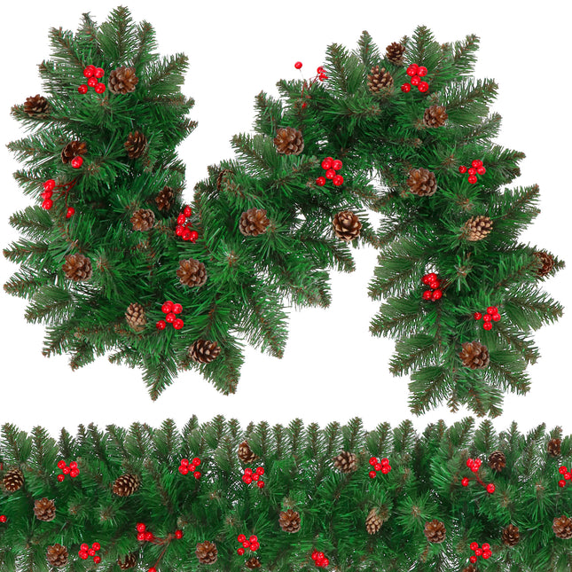 Kerstslinger | 110 cm | Dennenappels | Lijsterbes | Groen