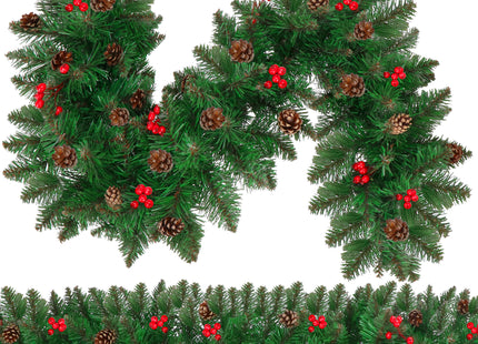 Kerstslinger | 110 cm | Dennenappels | Lijsterbes | Groen