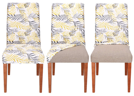 Stoelhoes - Voor Eetkamerstoelen - Met Stretch - Bladeren - Wit/Geel/Grafiet