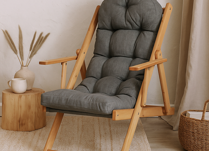 Houten Ligstoel - Ligbed - Met Kussen - Verstelbaar - Weersbestendig - Grijs - Grenenhout - 90 x 71 x 103 Cm