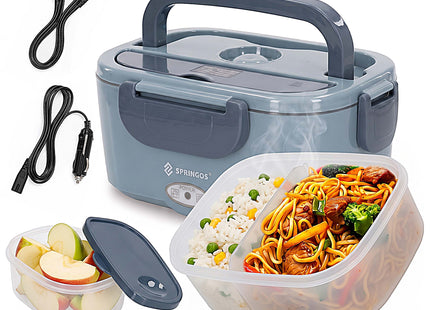 Elektrische Lunchbox 1,5 Liter – Verwarmbare Broodtrommel – 12V/24V en 220-240V – Met 2 Compartimenten – Blauw