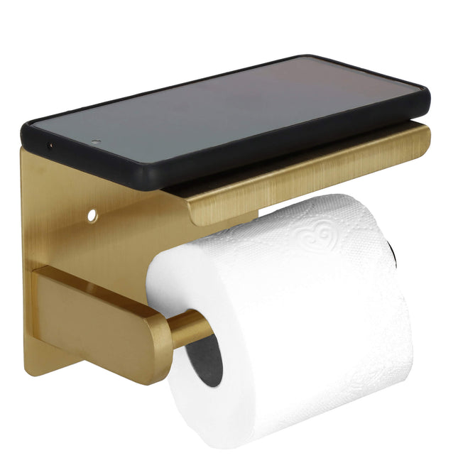 WC Rolhouder | Toiletrolhouder Met Plank | Chroom | Zwart/ Goud