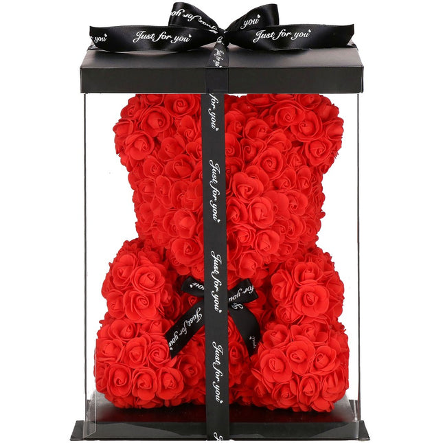 Rozen Beer | Inclusief Giftbox |  36 X 26 X 26 Cm |Rozen Teddybeer | Liefde | Rood / Zwart
