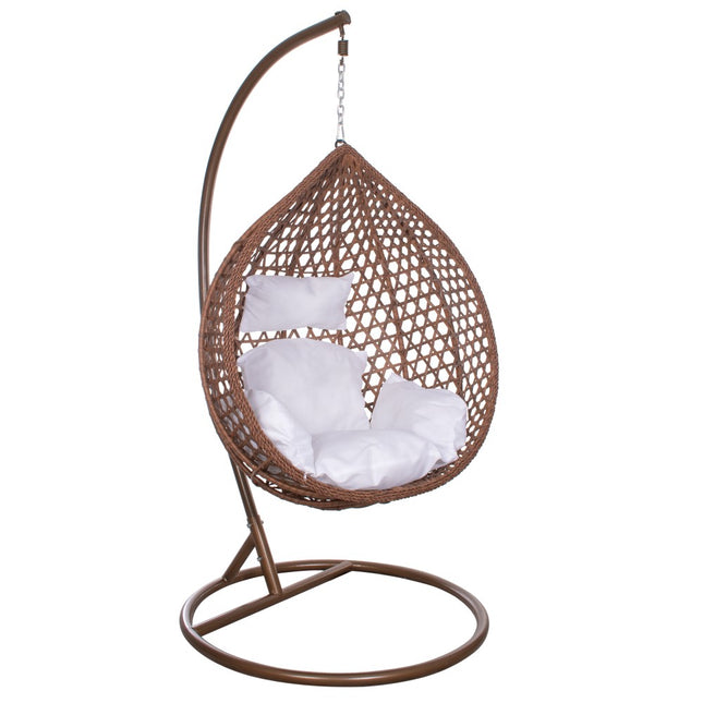 Hangstoel | Egg Hangstoel | XXL 125 cm | Inclusief Standaard & Kussen | Bruin/Rotan