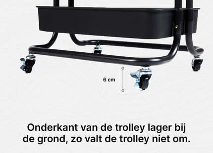 Keukentrolley | Keukentrolley Op Wieltjes | Badkamer Trolley | Opbergrek | 3 Niveaus | 87 x 42 x 32 cm | Zwart