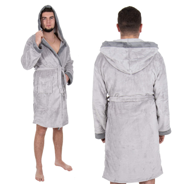 Badjas - Fleece - Grijs - Capuchon - Riem - Maat L/XL