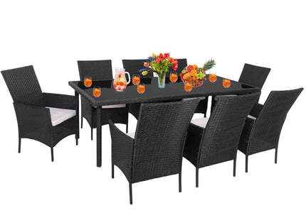 Tuinset - 8 - Stoelen - Tafel - Rotan - Zwart/Wit - 224 x 103 x 74 CM