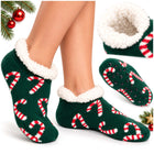 Kerstslippers – Donkergroen – Maat 37-41 – Warme Gevoerde Pantoffels met Antislip – Kerstmotief met Zuurstokken