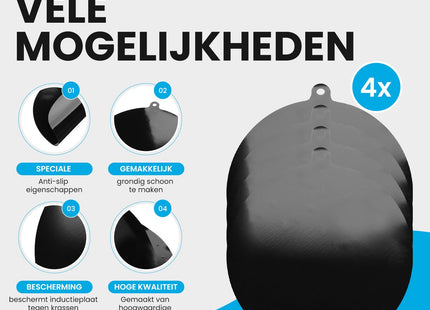Inductie Beschermer | Pannenonderzetter | Set van 4 | 22CM | Bestendig tot 240 ºC | Siliconen | Zwart