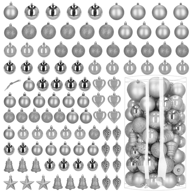 Kerstballen | 100 Stuks | Zilver Tinten | Onbreekbaar